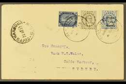 1913 (August) Envelope To Coffs Harbour NSW, Bearing ½d Tern, 5d Queen And ½d On 1d, SG 21, Tied By Cook Islands Raroton - Cook Islands