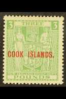1931-32 £3 Green, SG 98a, Mint With Good Colour, Lightly Toned Gum. For More Images, Please Visit Http://www.sandafayre. - Cook Islands