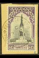 1933 Centenary 2s6d Black And Violet "Battle Memorial", SG 135, One Short Perf At Right, Tied On Small Piece By Fine Ful - Falkland Islands