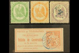 TELEGRAPH STAMPS 1868 (perf) 50c Yellow-green Mint (no Gum), 1f Dull Orange Mint (part Original Gum), And 2f Lilac Used. - Autres & Non Classés