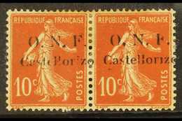 CASTELROSSO 1920 10c Red "Semeuse" Pair, One Stamp With Undotted "i" And Broken "F", Yv 28a (B), Mint With Lightly Toned - Other & Unclassified