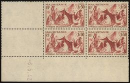 MAURITANIA 1942 1fr 50 Brown Red Bedouin Camp, Yv 112A, Superb NHM Dated Corner Block Of 4 (lightly Hinged On Selvedge). - Other & Unclassified
