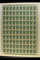 LATVIA 1941 20k Green Overprint (Michel 4, SG 4), Fine Never Hinged Mint COMPLETE SHEET Of 100 With Dot Between "1" And  - Autres & Non Classés