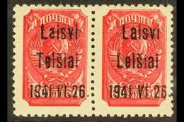 TELSIAI (TELSCHEN) 1941 60k Lilac- Red With Type III Overprint Horizontal Pair, One With "L" FOR "T" On 2nd Line Error,  - Altri & Non Classificati