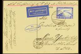 1928 2M Ultramarine "Zeppelin" On Neat Card To New York , Blue LZ127 Oval Cachet & New York Receiving Cds. Lovely Item.  - Other & Unclassified