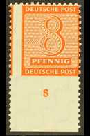 RUSSIAN ZONE - WEST SAXONY 1948 Perf 11½ 8pf Orange, Lower Marginal Example IMPERF AT BASE, Michel 118 A X Uu, Never Hin - Altri & Non Classificati