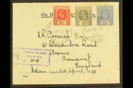 OCEAN ISLAND 1938 (20th April) KGV Late Use Registered OHMS Cover To Somerset, England Bearing 1912-24 Die I 2d Greyish  - Gilbert & Ellice Islands (...-1979)