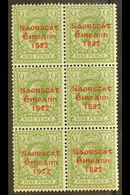 1922-23 SAORSTAT 9d Olive Green, Block Of Six, One Showing NO ACCENT, SG 61a, Fine Mint, The Variety Never Hinged.  For  - Andere & Zonder Classificatie