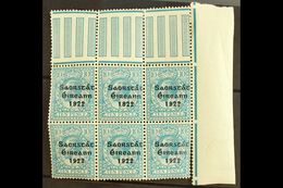 1922-23 SAORSTAT 10d Turquoise-blue, SG 62, Right Marginal Block Of Six With Gutter Margin To Top, One Showing Open C Fo - Andere & Zonder Classificatie