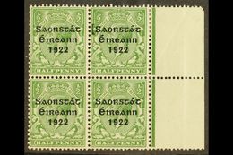 1922-23 SAORSTAT ½d Green, Right Marginal Block Of Four, One Showing Guide Block At Left, Fine Mint, The Variety Never H - Autres & Non Classés