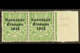 1922-23 SAORSTAT ½d Green, Right Marginal Horizontal Pair, One Showing Accent Inserted By Hand, SG 52b, Never Hinged Min - Andere & Zonder Classificatie