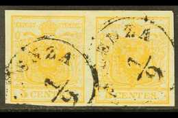 LOMBARDY VENETIA 1850 5c Pale Yellow Orange, Sass 1g, Superb Used Pair. For More Images, Please Visit Http://www.sandafa - Ohne Zuordnung