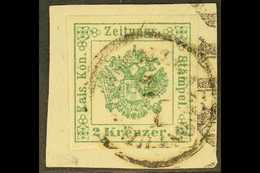 LOMBARDY VENETIA NEWSPAPER STAMPS 1853 2kr Blue Green, Sass 1c, Fine Used On Piece With Mantua Cancel. For More Images,  - Unclassified