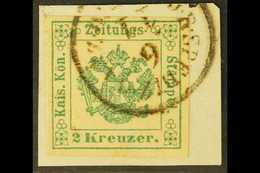 LOMBARDY VENETIA NEWSPAPER STAMPS 1853 2k Deep Green, Sass 1, Very Fine Used On Piece.  For More Images, Please Visit Ht - Non Classificati