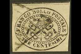 PAPAL STATES 1867 3c Black On Rosy Drab, Imperf, SG 32, Sassone 14, Used, Margins Cut Clear Of Oval Design, SG Cat.£3000 - Unclassified