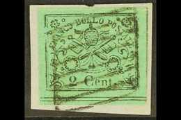 PAPAL STATES 1867 2c Black On Yellow-green, Imperf, SG 30, Sassone 13, Good Used On Small Piece, Margins Cut Well Clear  - Unclassified