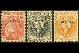 ERITREA 1916 Red Cross Society 10c, 20c On 15c, And 20c "EPITREA" Errors, Sassone 41, 43/44f, Fine Mint. (3) For More Im - Sonstige & Ohne Zuordnung