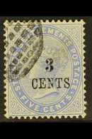 1885 3c On 5c Blue, SG 82, Very Fine Used. Elusive Stamp. For More Images, Please Visit Http://www.sandafayre.com/itemde - Straits Settlements