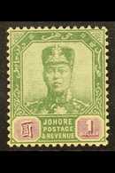 JOHORE 1910 $1 Green And Mauve, Sultan SG 87, Very Fine Mint. For More Images, Please Visit Http://www.sandafayre.com/it - Other & Unclassified