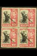 1948-53 10s Black & Carmine Overprint, SG 248, Fine Cds Used BLOCK Of 4 With Superb Cds Cancel At The Centre, Very Fresh - Malte (...-1964)