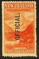 OFFICIAL 1907 5s Deep Red Mt. Cook, Ovptd Official, SG O67, Superb Mint. For More Images, Please Visit Http://www.sandaf - Sonstige & Ohne Zuordnung