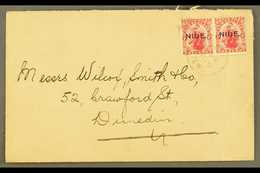 1921 (Feb) Neat Envelope To New Zealand, Bearing 1d Carmine Pair, SG 24, Tied Niue Cds. For More Images, Please Visit Ht - Niue