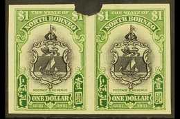 1931 IMPERF PLATE PROOFS. 1931 $1 Black & Yellow-green 'Badge Of The Company' (SG 300) Horizontal IMPERF PLATE PROOF PAI - North Borneo (...-1963)