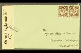 1942 (March) Envelope To USA, Bearing 1d Brown Pair, Tied Luasaka Cds's, And At Left Opened By Examiner Reseal Tape Canc - Rhodésie Du Nord (...-1963)