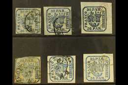 1862-64 30par USED SELECTION On A Stock Card, Comprising Six Examples With Different Shades & Paper Types, One On Piece, - Altri & Non Classificati