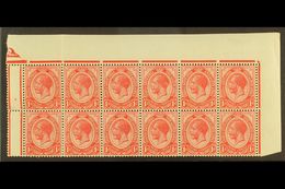 1913-24 1d Rose-red, Plate 1b Top Right Corner Block Of 12 (no Control Number) From Top Of Pane With Margins On Three Si - Ohne Zuordnung
