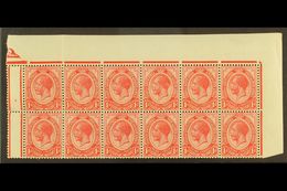 1913-24 1d Rose-red, Plate 1b Top Right Corner Block Of 12 (no Control Number) From Top Of Pane With Margins On Three Si - Zonder Classificatie