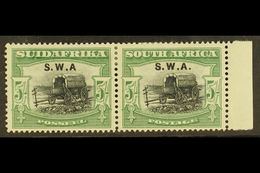 1927 5s Black And Green, Bi-lingual Pair, Ovptd S.W.A., Variety Left Stamp "without Stop After A", SG 66a, Fresh Mint, S - Afrique Du Sud-Ouest (1923-1990)