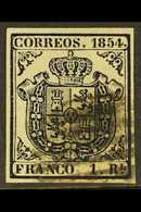 1854 1r Indigo Coat Of Arms (SG 35, Edifil 34, Michel 27w), Used, Four Good Margins, Nice Colour. For More Images, Pleas - Sonstige & Ohne Zuordnung