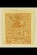 1862-66 3o Brown Lion Type II With COLOURED LINE FROM LION TO LARGE "3" Variety, Facit 14Bv4, Unused No Gum, Thin, Very  - Altri & Non Classificati
