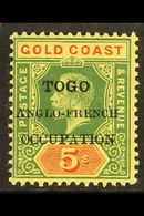 ANGLO-FRENCH OCCUPATION 1915 5s Green & Red On Yellow Overprint On Gold Coast With SMALL "F" IN "FRENCH" Variety, SG H44 - Andere & Zonder Classificatie