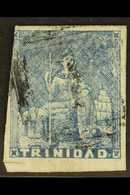 1852-53 1d Blue Litho Britannia On Cartridge Paper, SG 14, Attractive With 3½ Good To Large Margins (scissor Cut In Lowe - Trindad & Tobago (...-1961)