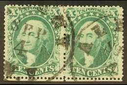 1857-61 10c Green Washington, Type III SG 37, Scott 33, Horizontal Pair Fine Cds Used, Buhler Guarantee Mark.  For More  - Sonstige & Ohne Zuordnung