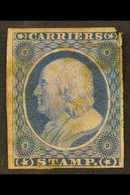CARRIERS' STAMPS GENERAL ISSUE 1851 1c Dull Blue On Rose, Imperforate, Scott LO1, Used With Red Cancel, Thinned At Right - Sonstige & Ohne Zuordnung