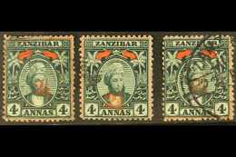 1897 (Jan) 2½ On 4a Myrtle- Green Complete Set Of Surcharges, SG 175/77, Very Fine Used (3 Stamps) For More Images, Plea - Zanzibar (...-1963)