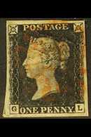 1840 1d Black, SG 2, Check Letters "G - L", 4 Margins, Used With Red Maltese Cross Cancel & Large Repair To Upper Third  - Unclassified
