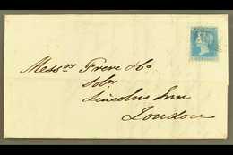 1841 2d Blue Imperf, Used On 1852 Entire (7 Jan) From Swansea To London, Cancelled & Tied By BLUE Numeral Cancellation,  - Sonstige & Ohne Zuordnung