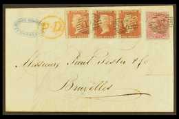 1855 (5th Dec). A Beautiful Franking Of The 1854-57 P14 1d Red Brown (SG 29) X3 (a Single & A Pair) & An 1855-57 4d Carm - Sonstige & Ohne Zuordnung