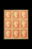 1856-58 1d Pale Rose Perf 14, Wmk Large Crown, SG 39, MINT BLOCK OF NINE 'RE - TG' , Five Examples Never Hinged, The Oth - Autres & Non Classés