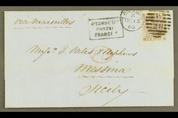 1863 (15 Oct) Entire From London To Messina, Sicily, Endorsed "Via Marseilles," Franked 1862-4 6d Lilac, SG 84, Fine Str - Autres & Non Classés