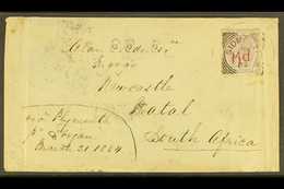 1884 (20 Mar) Env From Sidmouth To Natal, South Africa Bearing The 1883 6d On 6d "SLANTING DOTS" Variety, SG 162a, Tied  - Sonstige & Ohne Zuordnung
