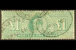 1902-10 £1 Dull Blue-green De La Rue Printing, SG 266, Good Used With Light Oval Registered Cancels, Very Light Smudges  - Unclassified