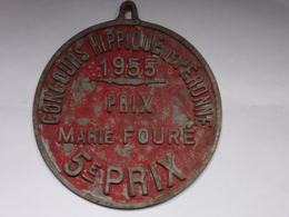 Plaque Ancienne Concours Hippique - Concours Hippique De Péronne 1955 - Prix Marie Fouré - 5e Prix - Equitation