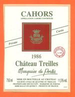 étiquette Autocollante Sur Support Cahors Chateau Treilles 1986 Marquise De Portes à Bagat En Quercy - 75 Cl - Cahors