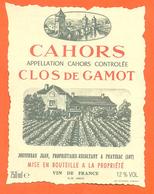 étiquette Vin De Cahors Clos De Gamot Jean Jouffreau à Prayssac - 75 Cl - Cahors