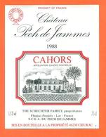 étiquette Vin De Cahors Chateau Pech De Jammes 1988 Schchter à Flaujac Poujols - 75 Cl - Cahors